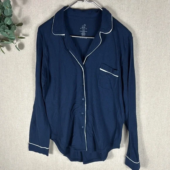 Women's WoolX Harper Navy Pajama Set with White Trim - Picture 6 of 14